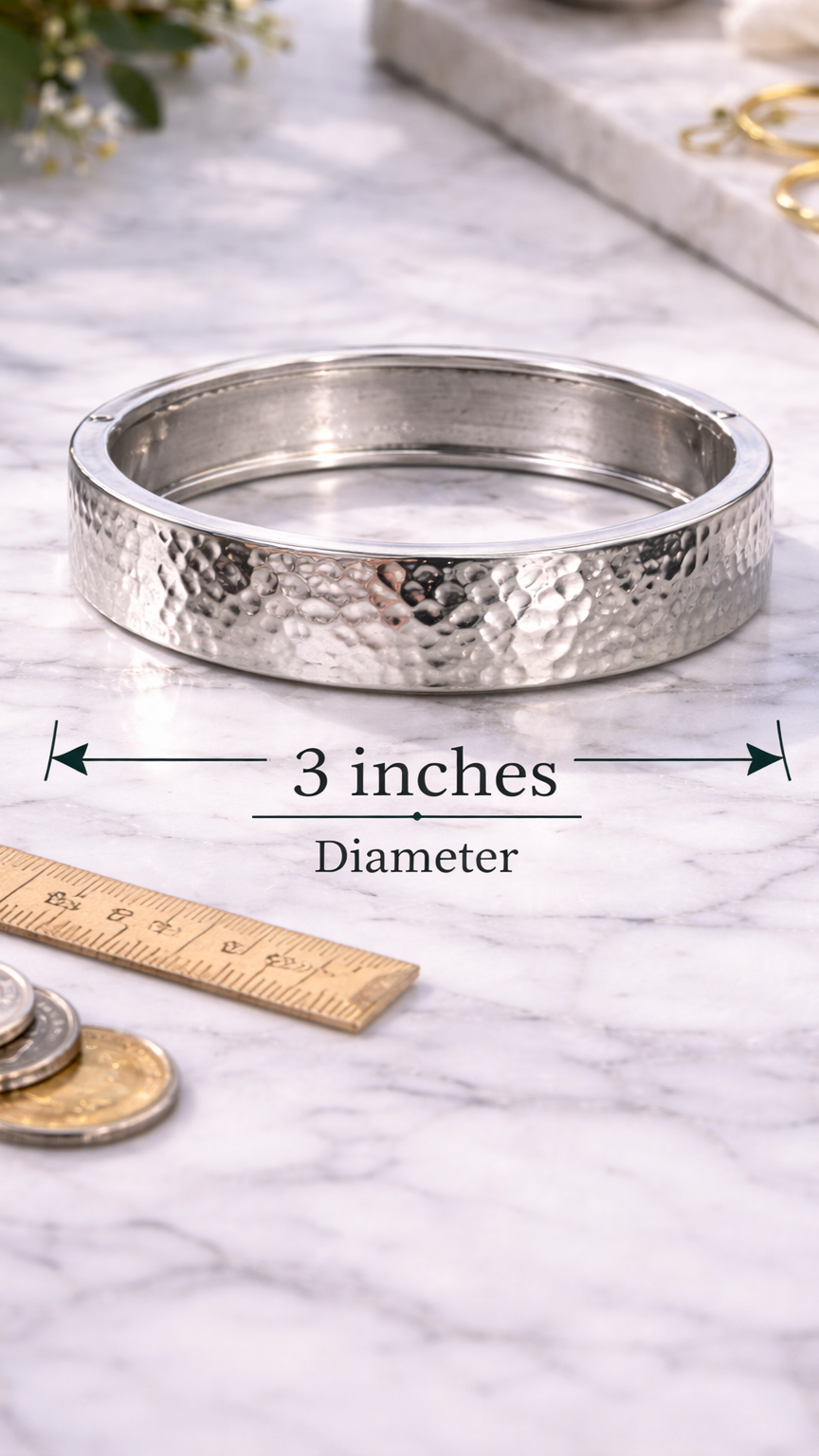 Hammered Silver Hinged Bangle