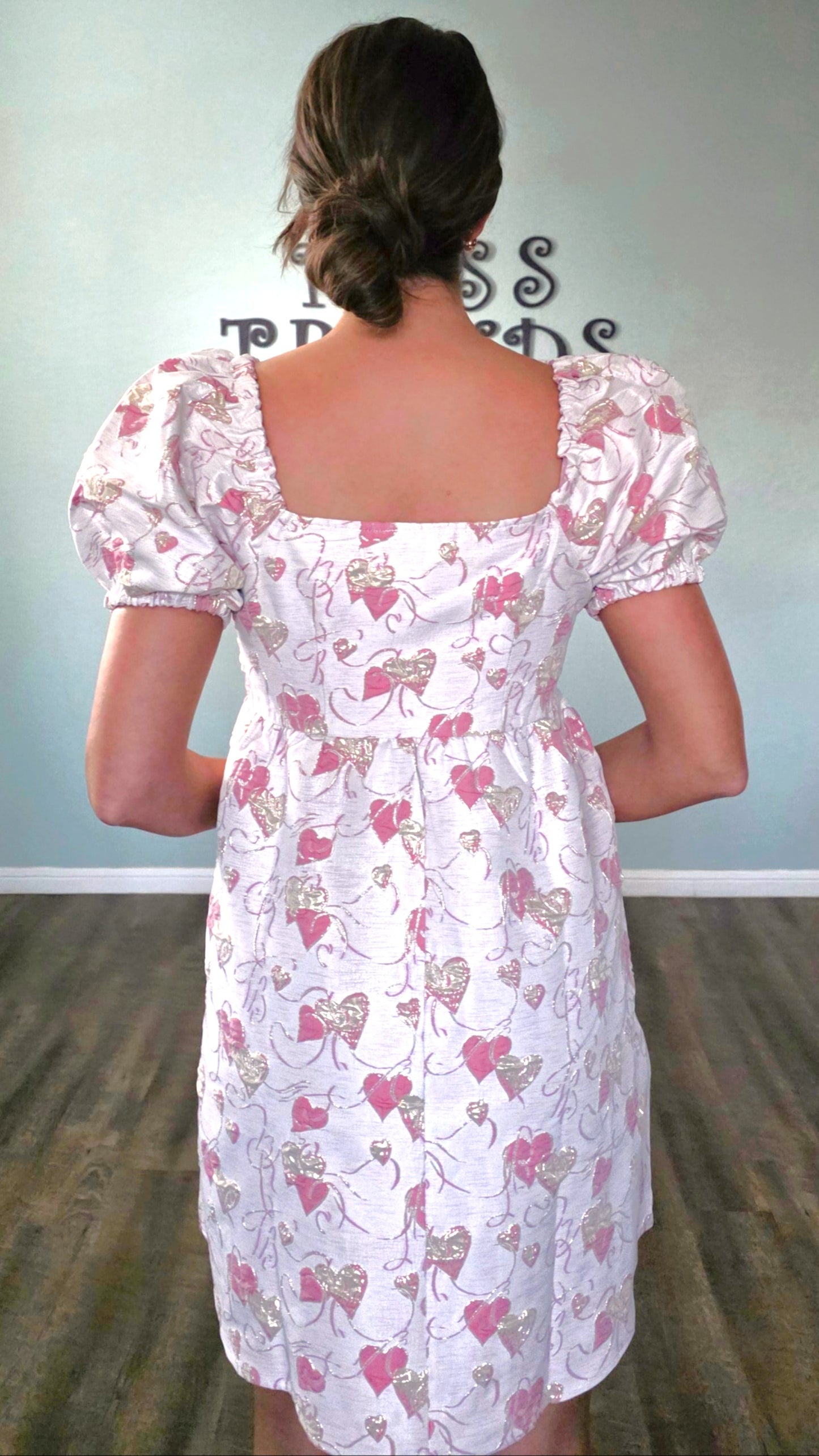 Sweetheart Jacquard Mini Dress-Pink/ Gold