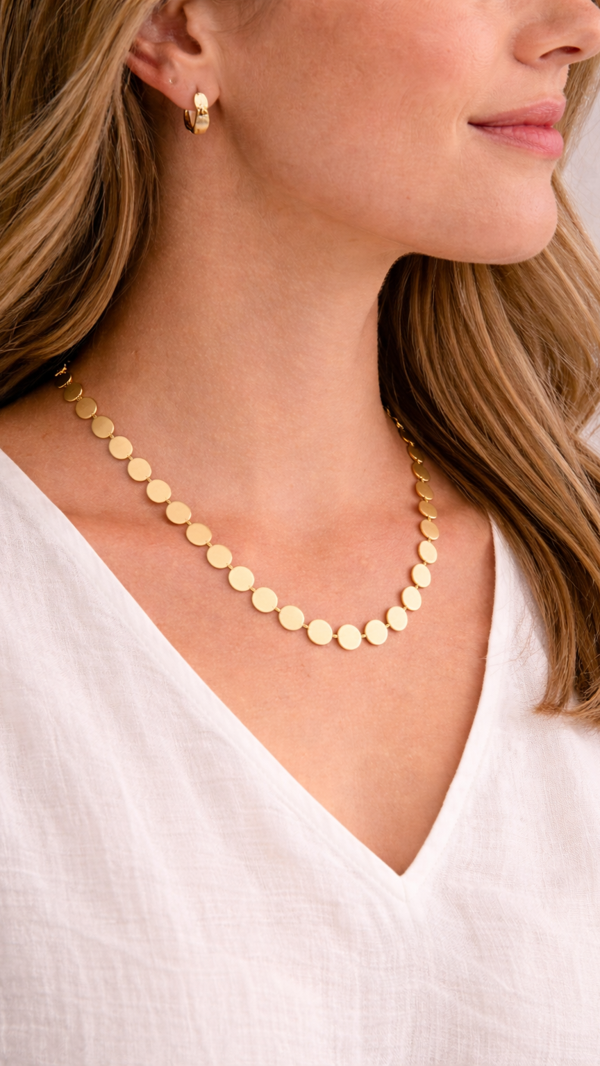 Matte Gold Disc Statement Necklace