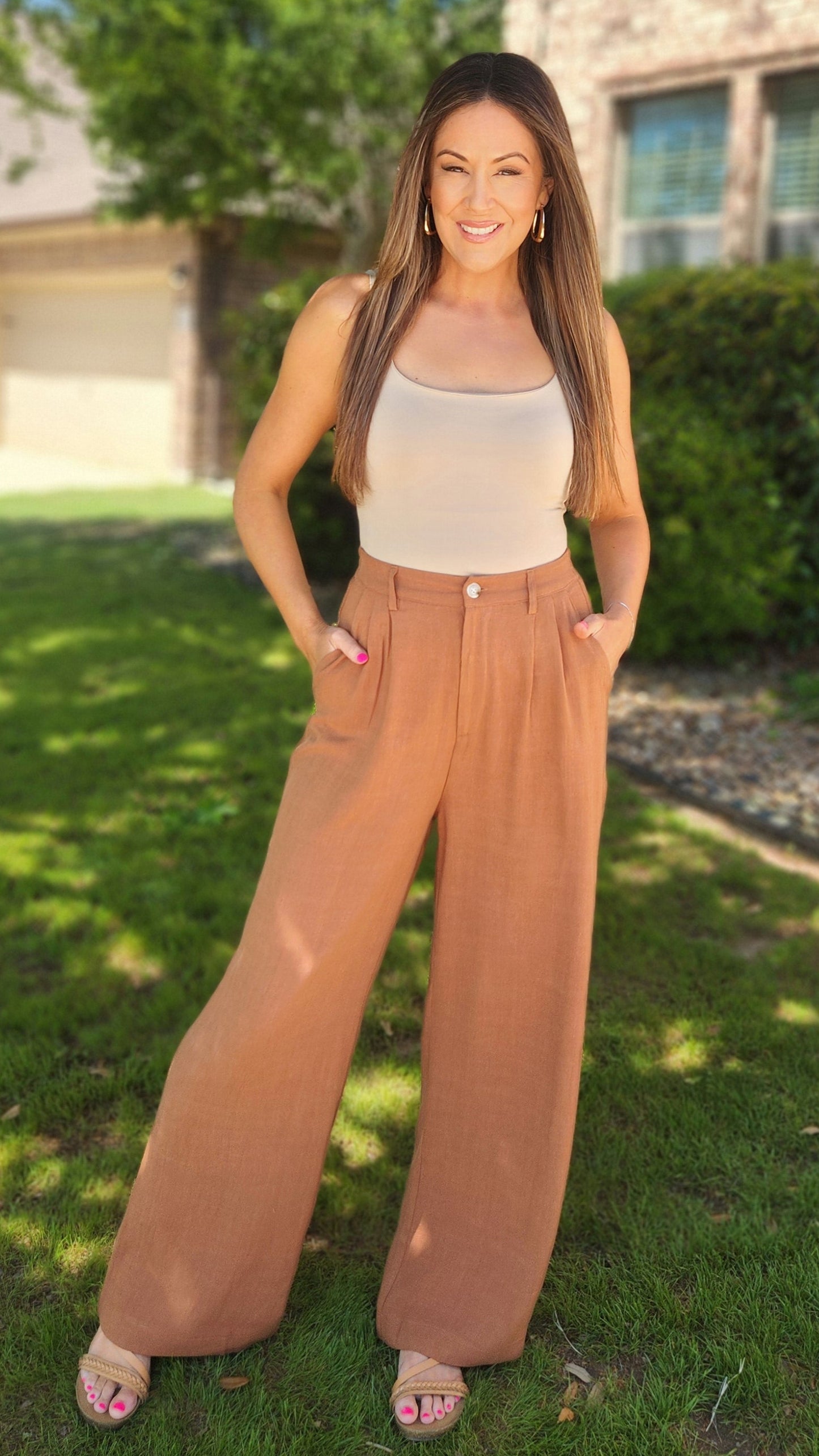 Strut Your Stuff Linen Pants-Bran