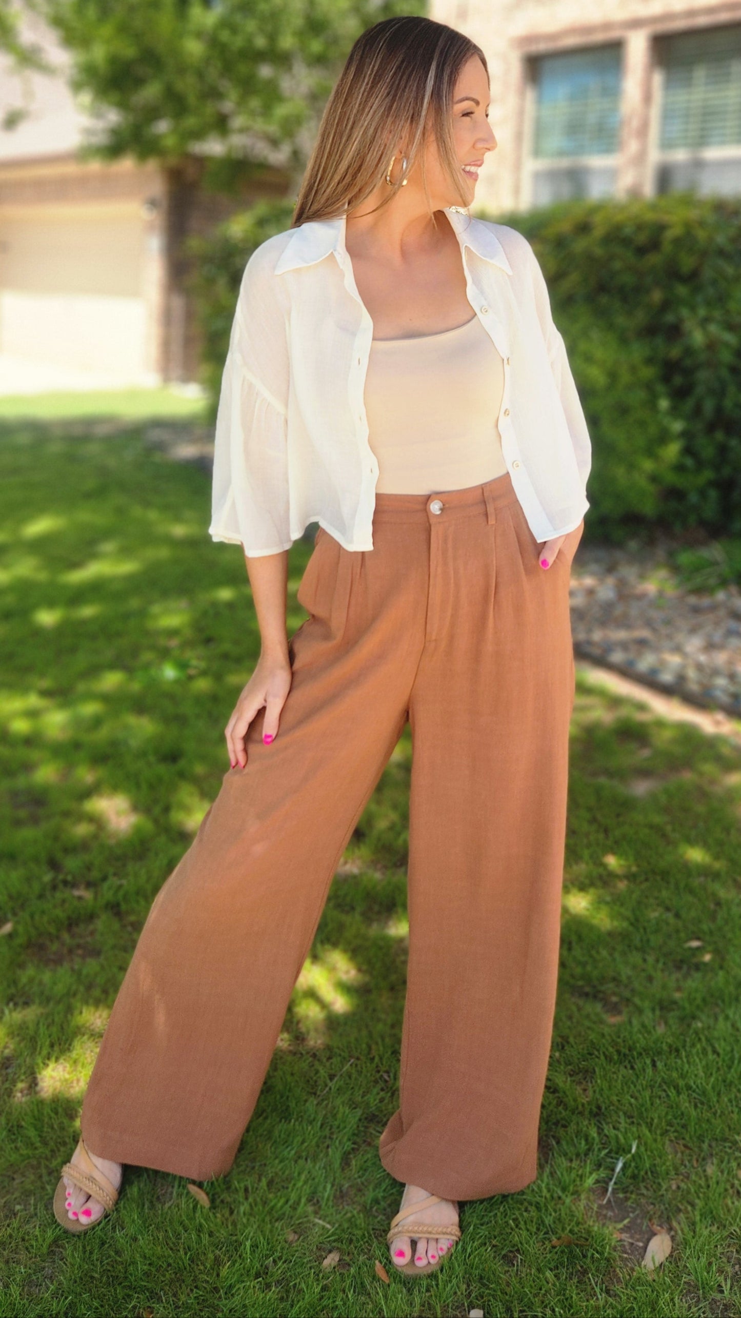 Strut Your Stuff Linen Pants-Bran