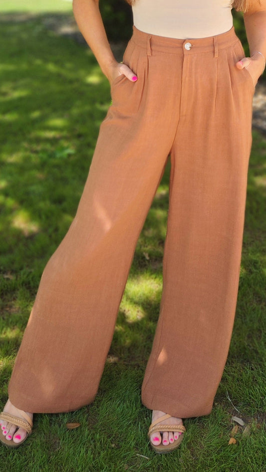 Strut Your Stuff Linen Pants-Bran