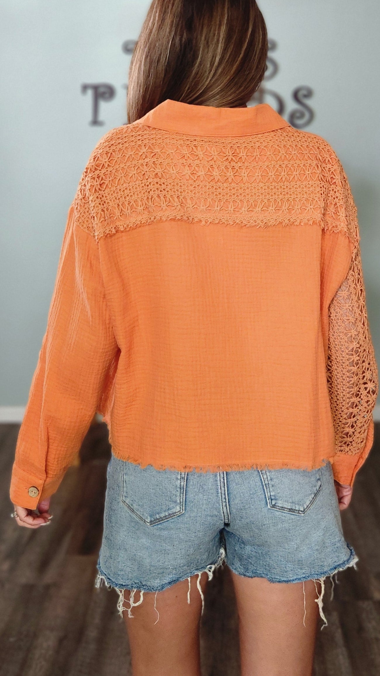 Spiced Orange Crochet Button-Down Top Jacket