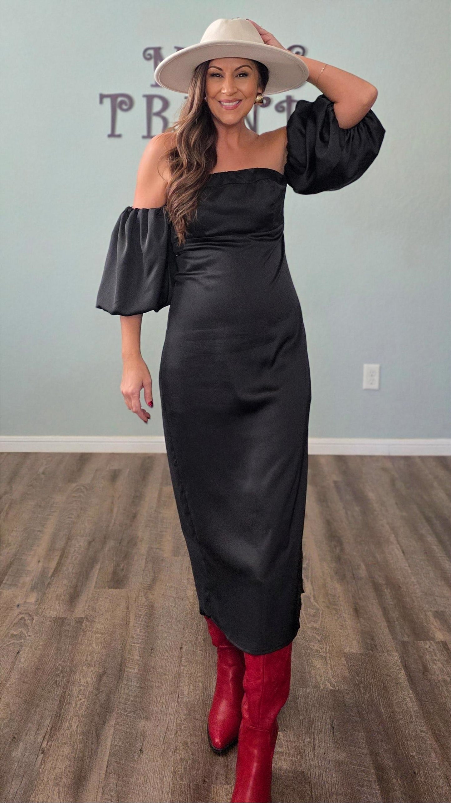 Moonlit Elegance Satin Midi Dress-Black