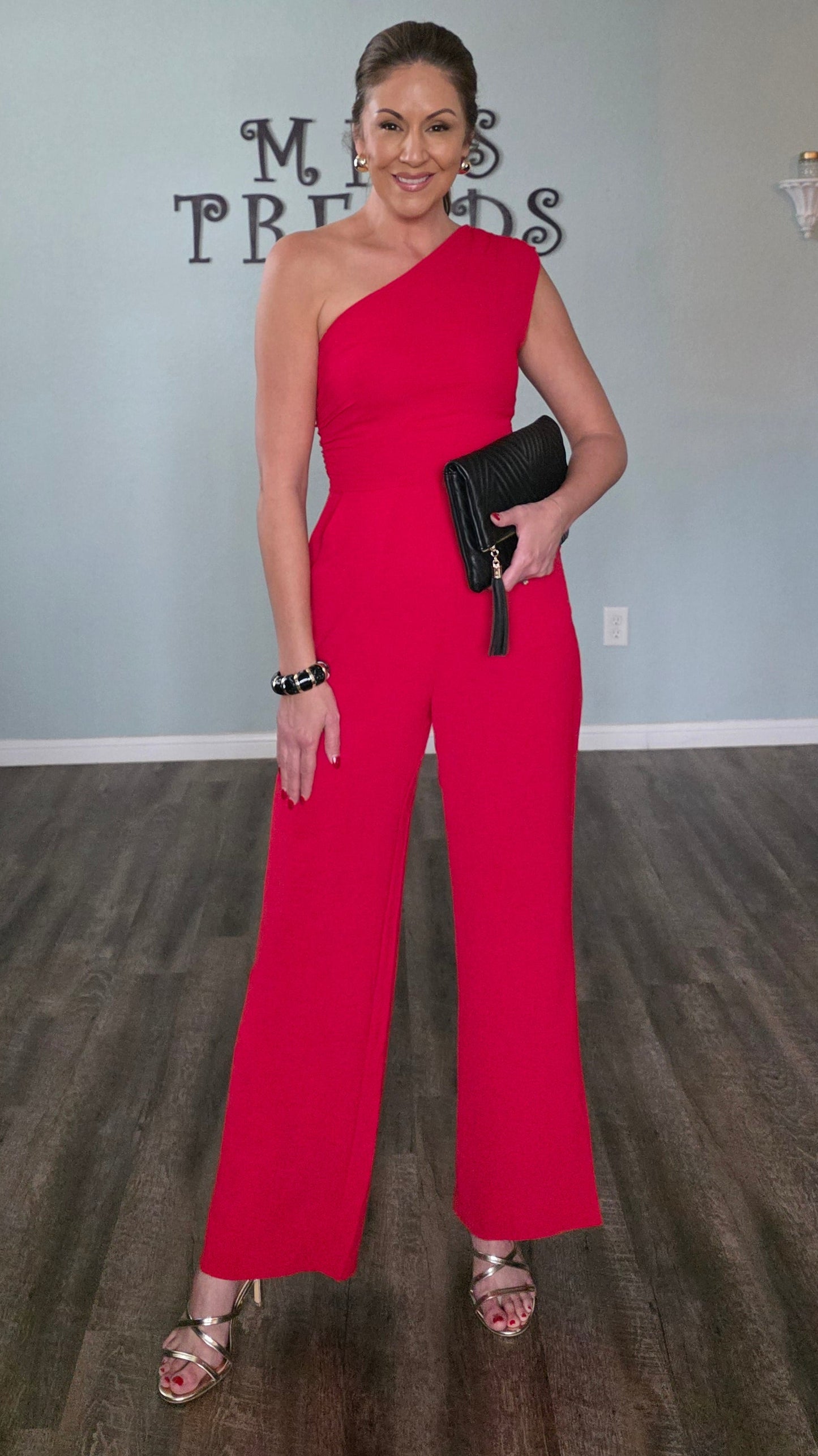 Red Hot One Shoulder Jumpsuit