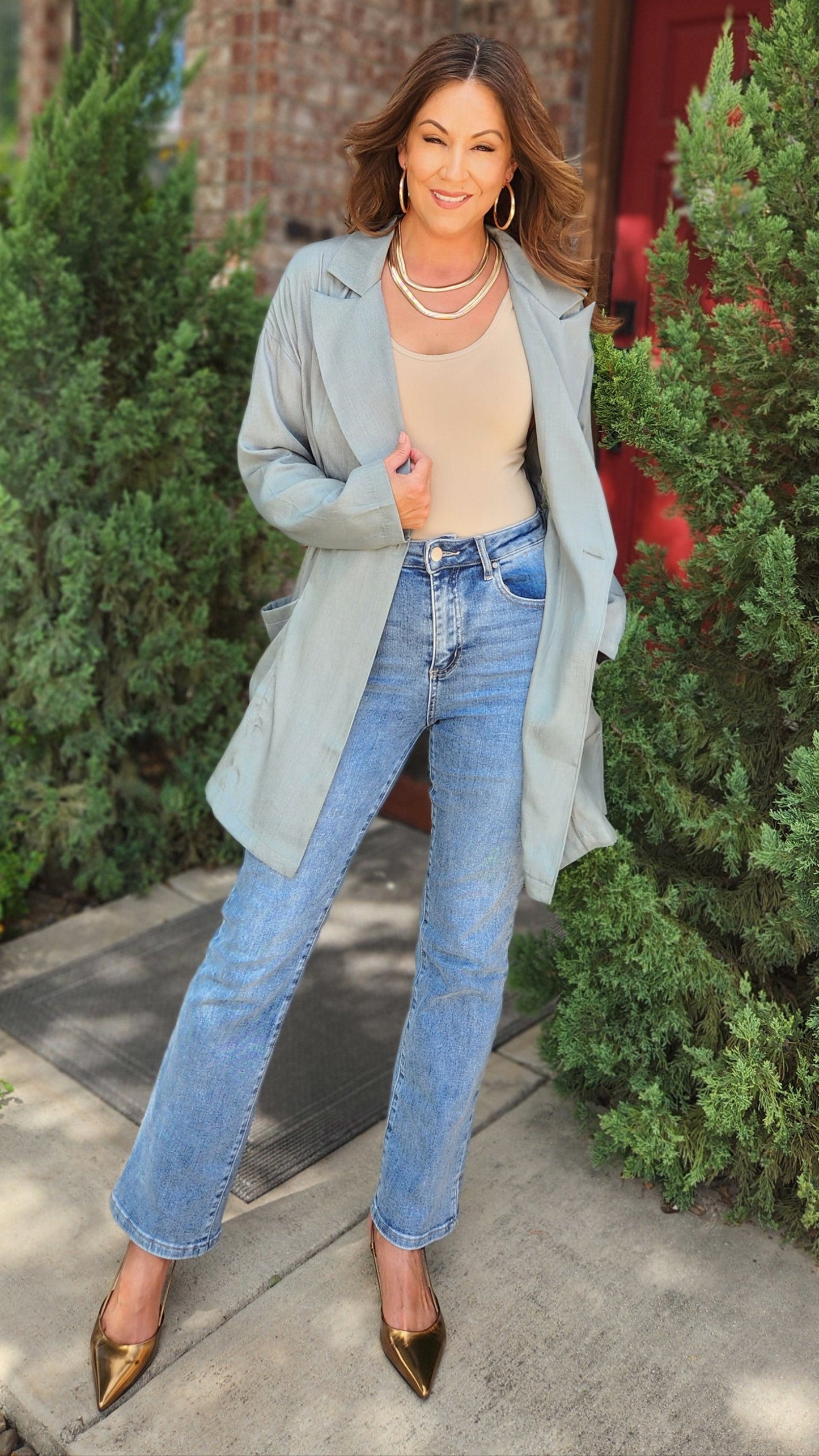 Double Breasted Blazer Dress Sage Green