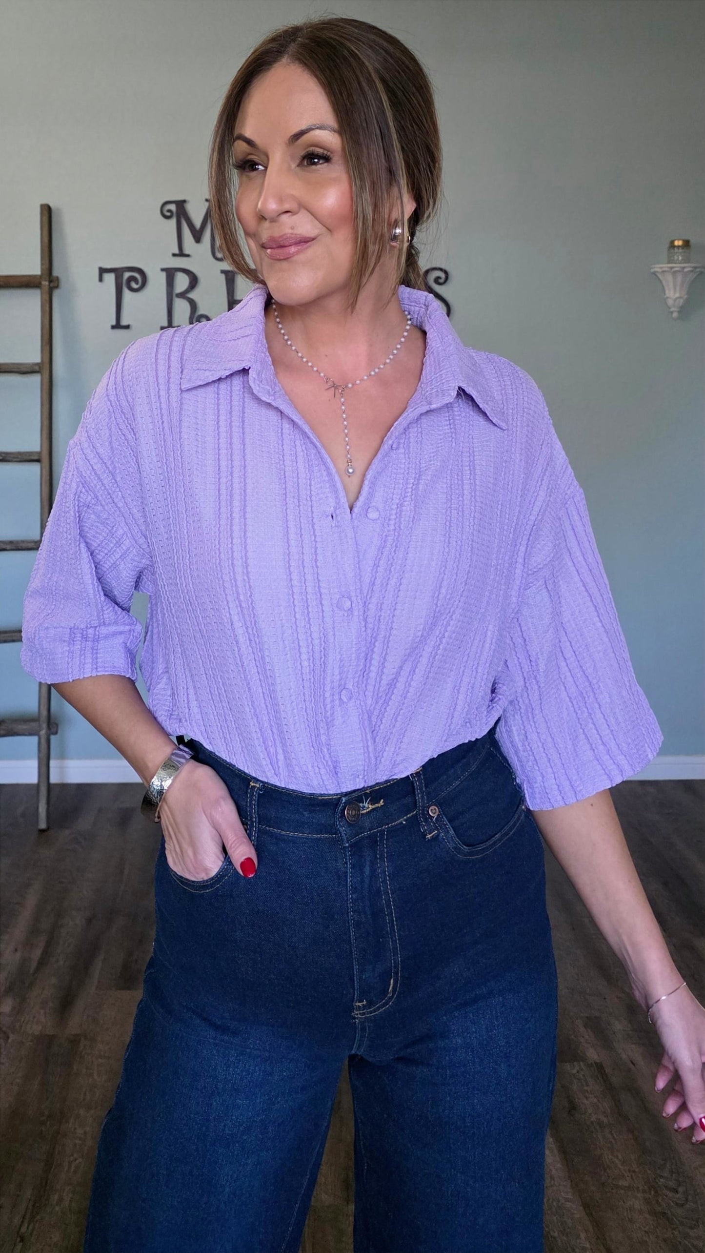 Lavender Textured Button Down Shirt