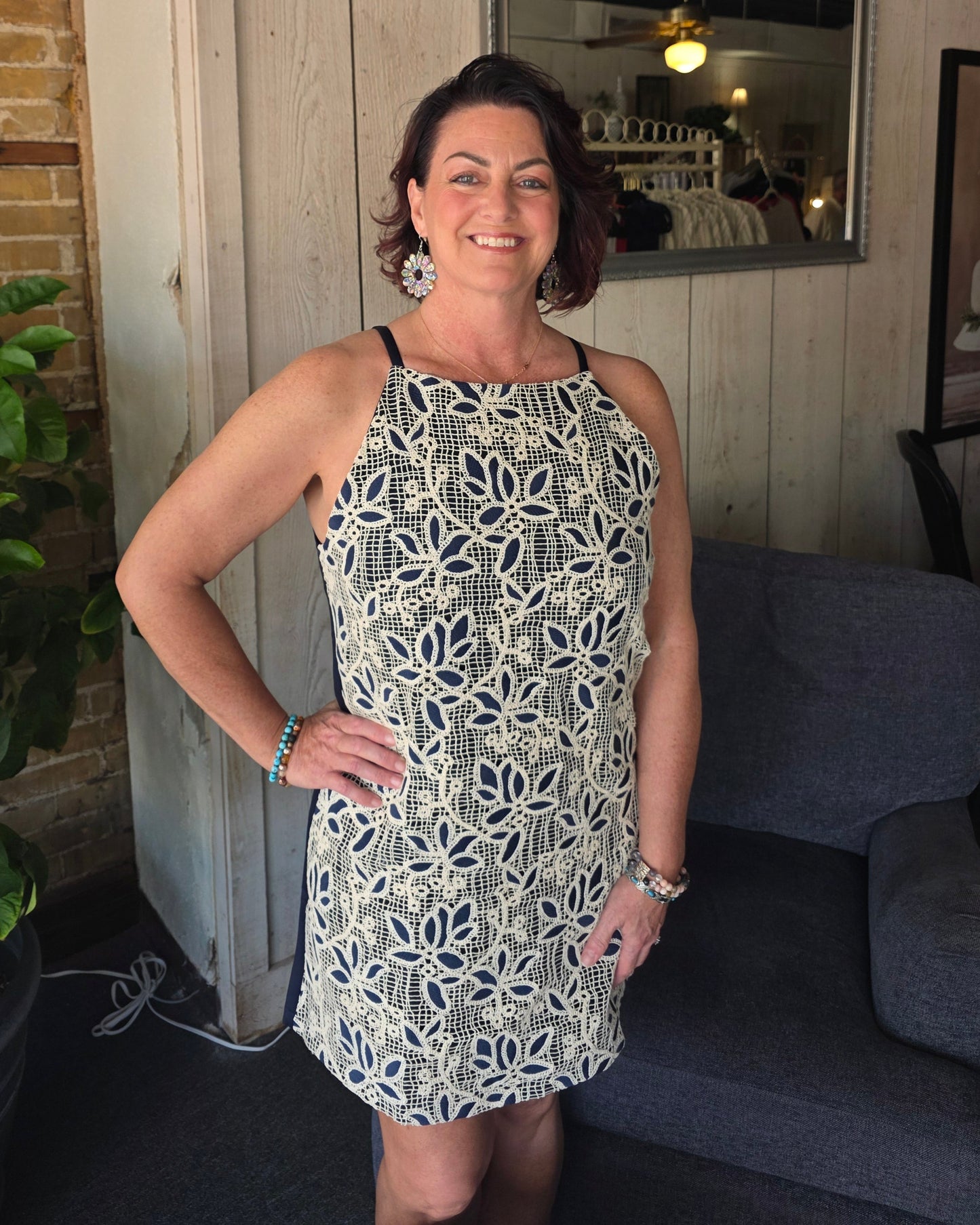 The Coastal Occasion Dress-Navy/ Cream