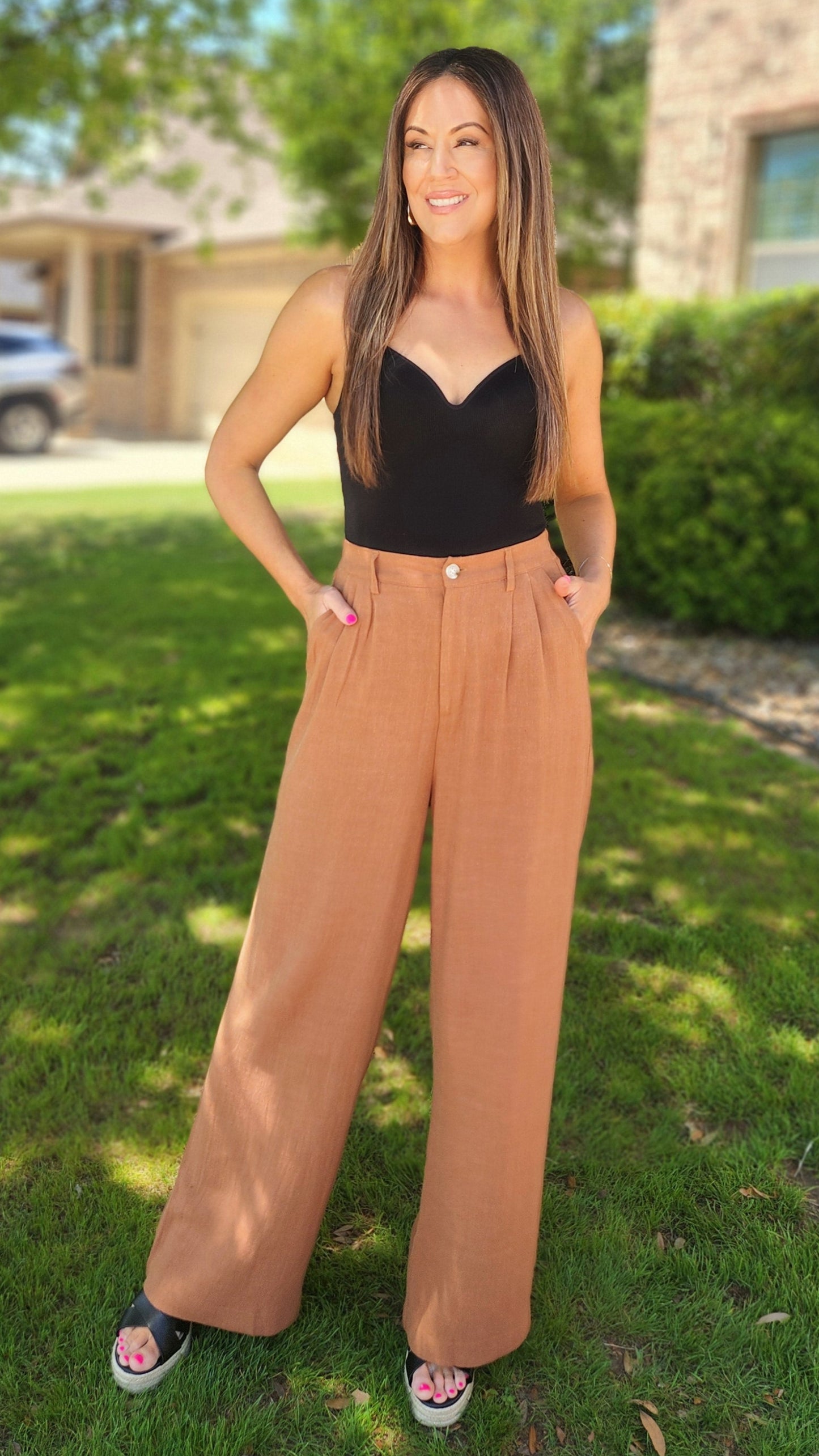 Strut Your Stuff Linen Pants-Bran